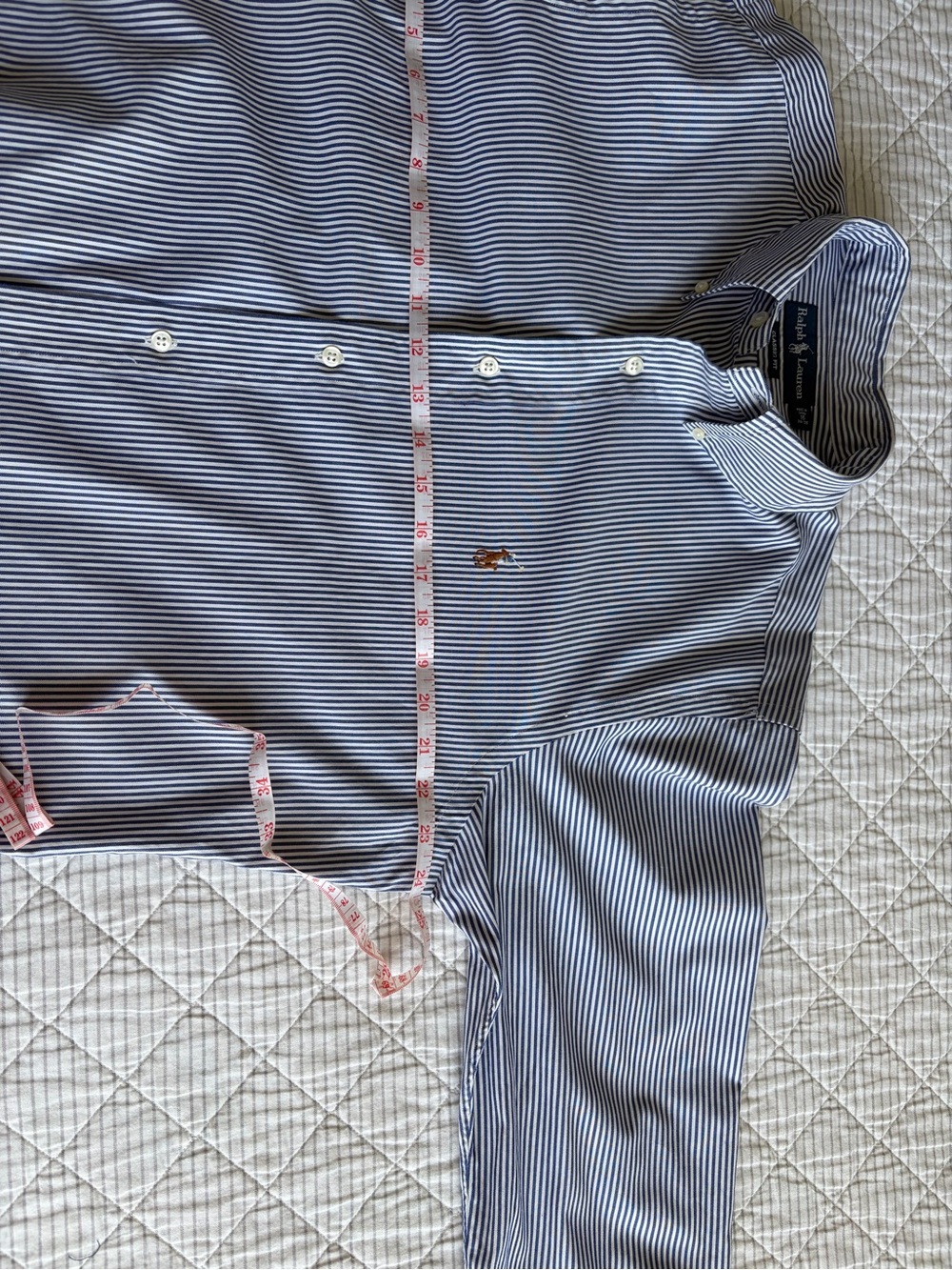 Like New! Ralph Lauren Blue and White Pinstripe Button-Down Shirt - Picture 7 of 8